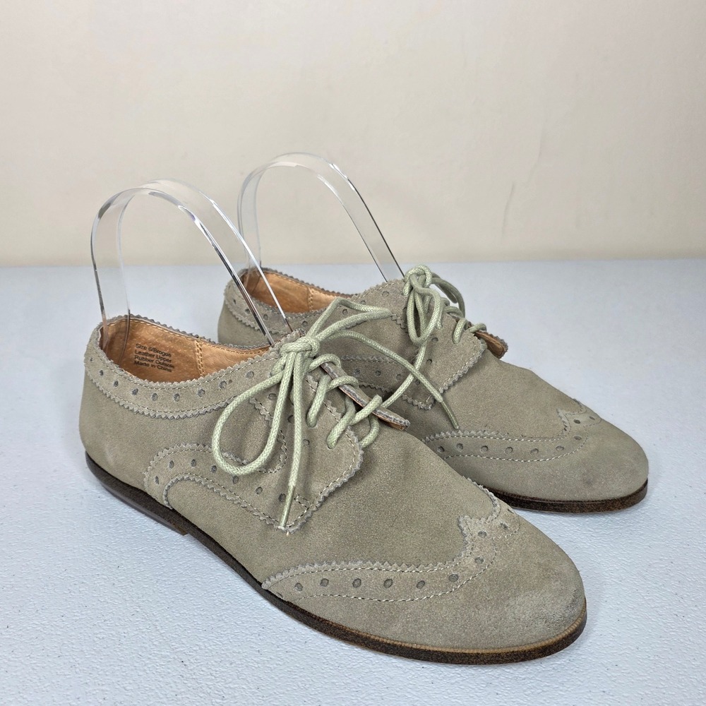 Very Volatile Brogue Oxford Womens 6 Sage Taupe Suede Wingtip Lace Up Flat Retro